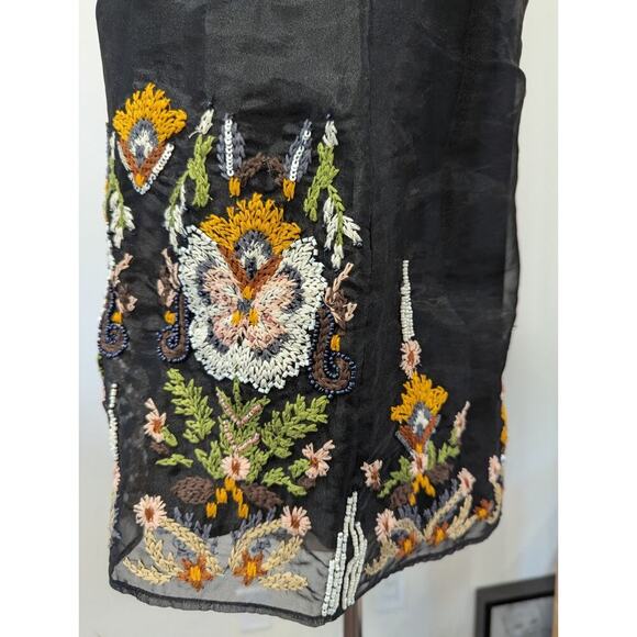 Anthropologie FLOREAT Nalini Beaded Blue Embroidered Beaded Sleeveless Top SZ 2 - Picture 9 of 13